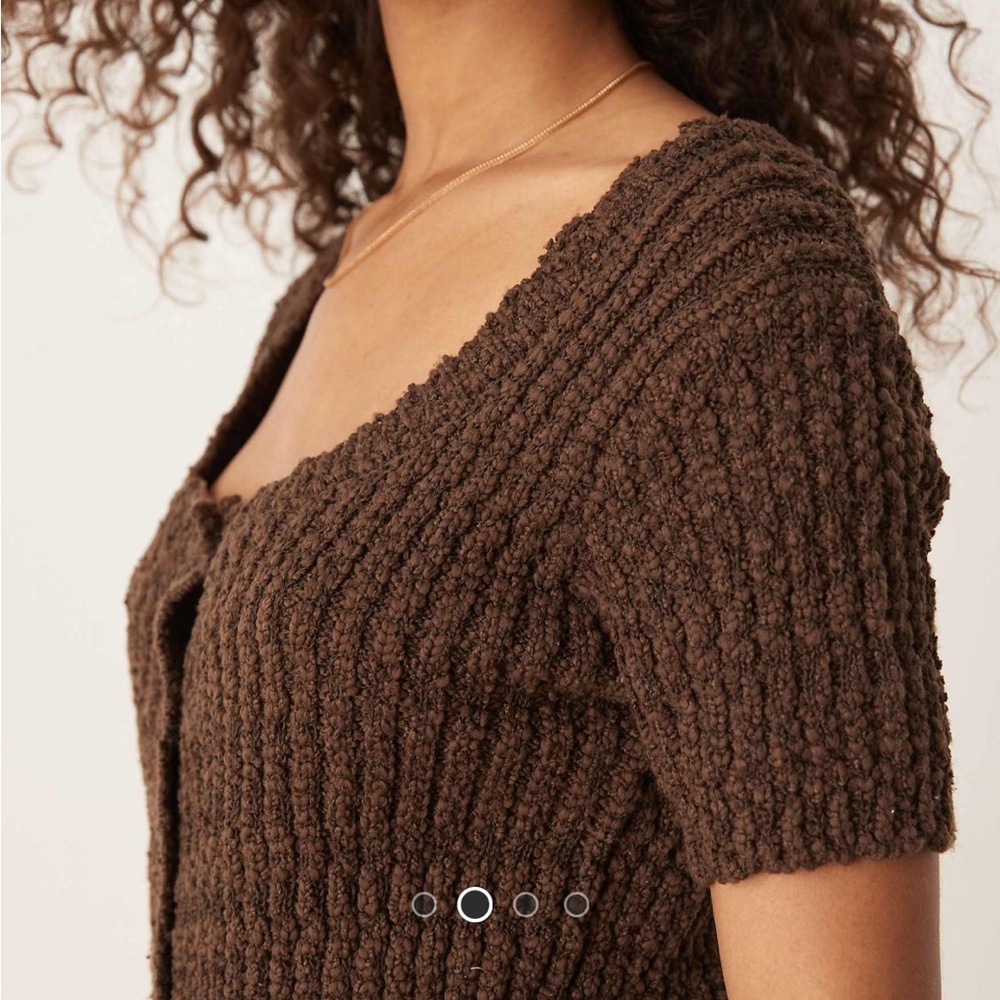 Brown Textured Button-Up Top - Picture 2 of 2